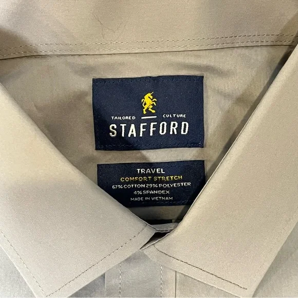 Stafford Men’s Travel Gray Button-Down Dress Shirt, Size 16-1/2, 32-33 - Picture 2 of 5